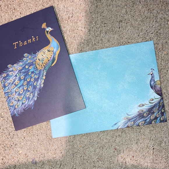 FABULOUS BLUE AND GOLD PEACOCK THANK YOU CARDS- x 10 - Picture 1 of 1